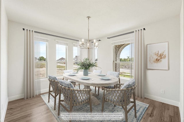 dining room featuring a notable chandelier, hardwood / wood-style flooring, and plenty of natural light