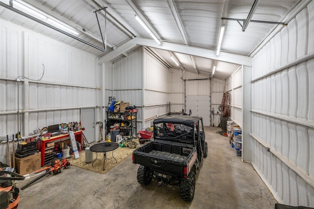 garage with metal wall