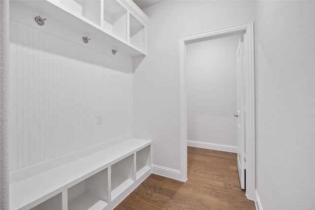 mudroom featuring dark wood-type flooring