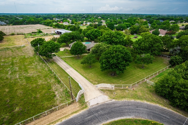 birds eye view of property featuring a rural view