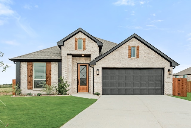 view of front of home featuring a garage and a front lawn