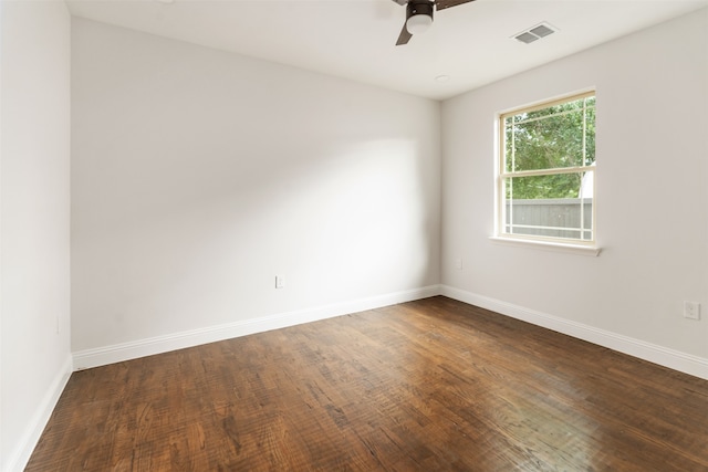 spare room with ceiling fan and hardwood / wood-style floors