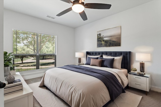 bedroom with carpet floors and ceiling fan