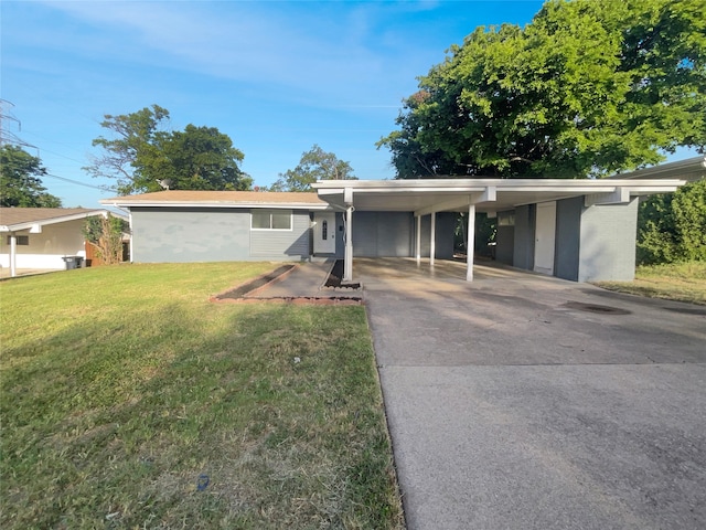 single story home with a carport and a front yard