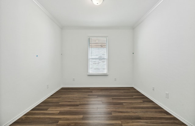 unfurnished room with crown molding and dark wood-type flooring