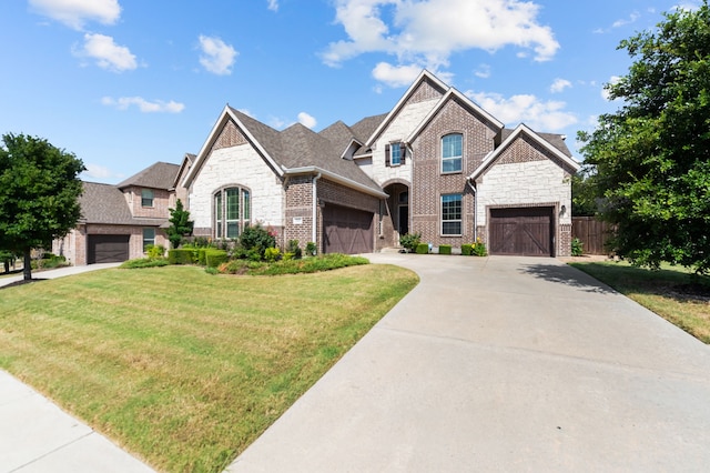 view of front of house with a garage and a front yard