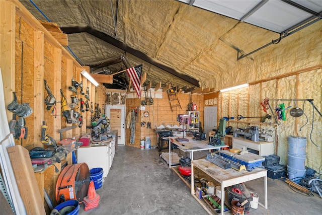 garage featuring a workshop area