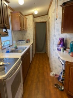 kitchen with dishwasher, light hardwood / wood-style flooring, stove, and sink