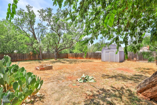 view of yard with a storage shed