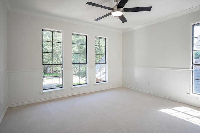 carpeted spare room featuring ornamental molding and plenty of natural light