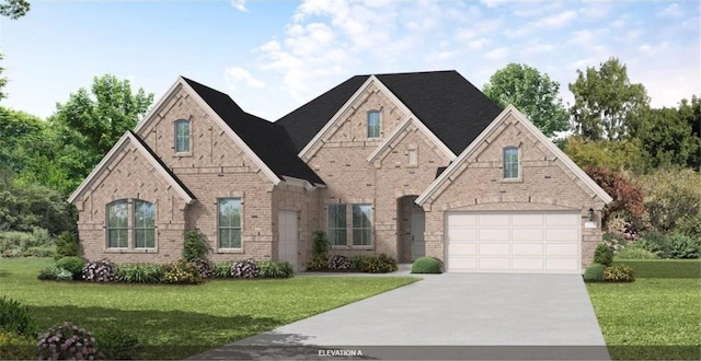 view of front of property with a garage and a front yard