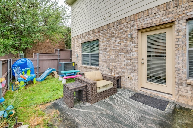 view of patio featuring central AC unit