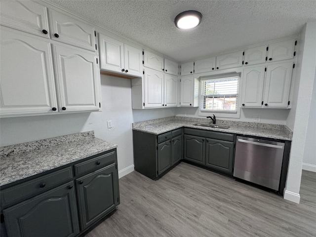 kitchen featuring white cabinetry, dishwasher, and sink