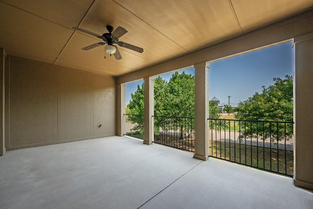 view of patio featuring ceiling fan