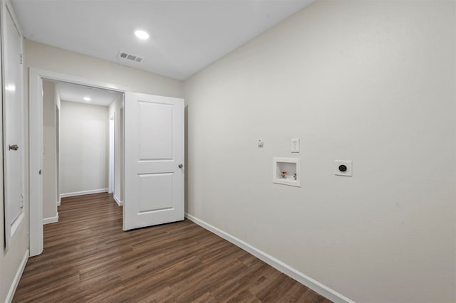 washroom featuring washer hookup, hookup for an electric dryer, and dark wood-type flooring