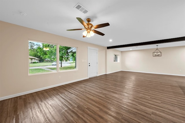 unfurnished living room with ceiling fan and hardwood / wood-style floors