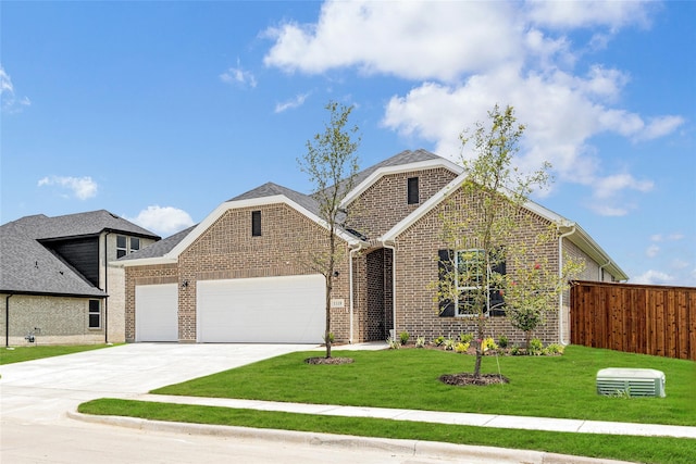 view of front of property featuring a garage and a front lawn