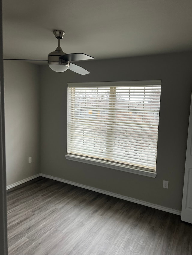 unfurnished room featuring wood-type flooring and ceiling fan