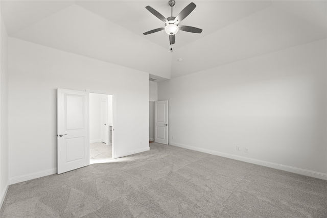 unfurnished bedroom featuring light carpet and ceiling fan