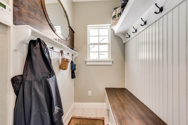 mudroom with tile patterned floors