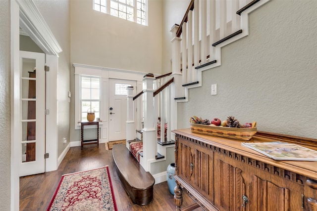 foyer with dark hardwood / wood-style flooring