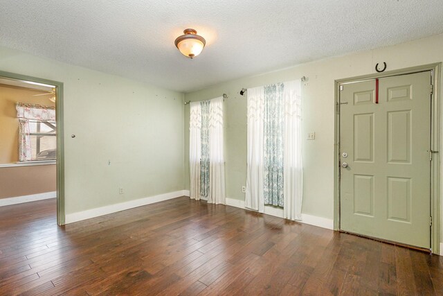 foyer featuring a textured ceiling, wood-type flooring, and a healthy amount of sunlight