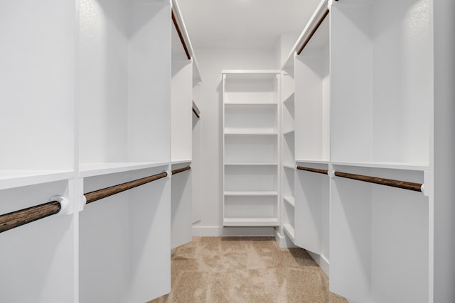 walk in closet featuring light carpet