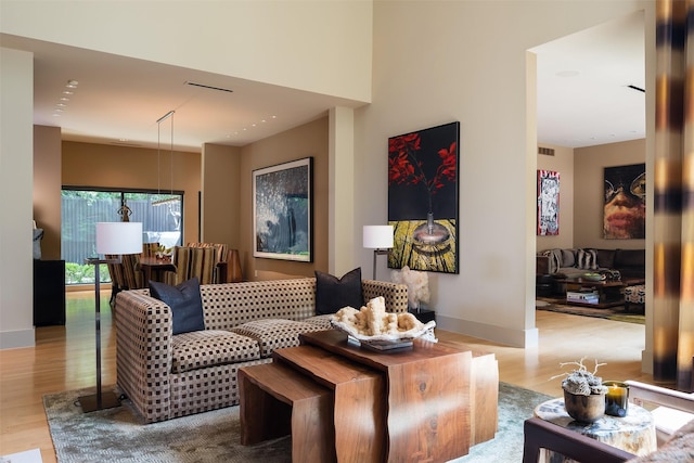 living room with light wood-type flooring