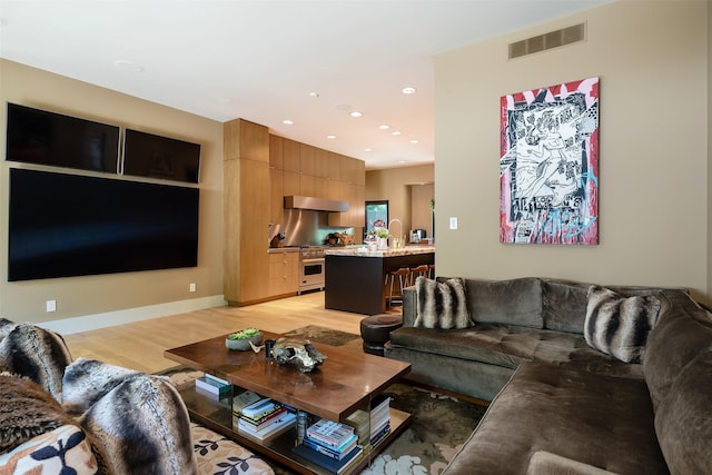 living room with light hardwood / wood-style flooring