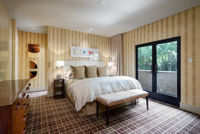 bedroom featuring access to exterior and french doors