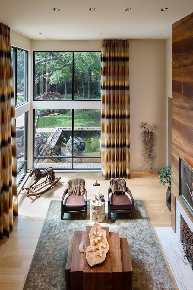 living room with light hardwood / wood-style floors