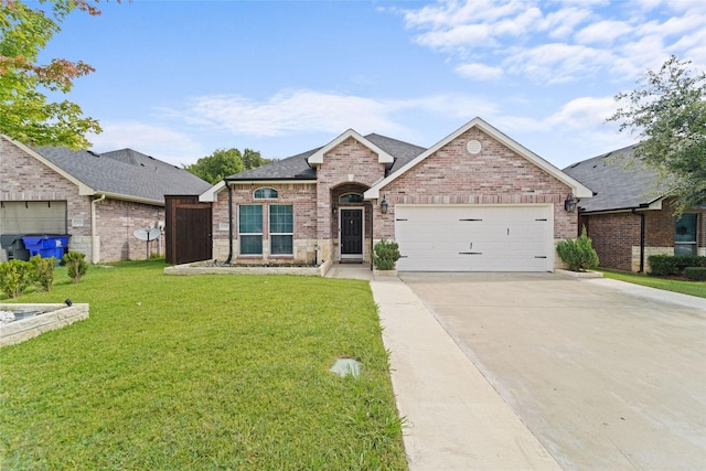 view of front of home featuring a garage and a front yard