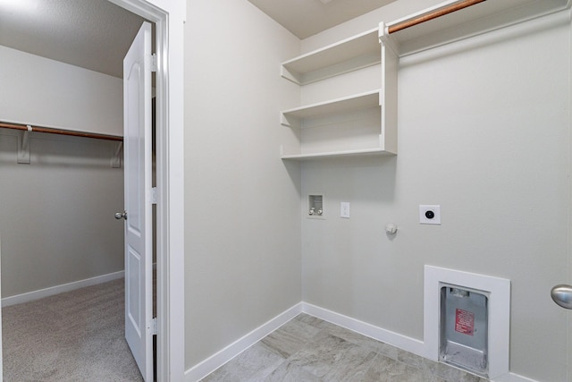 clothes washing area featuring washer hookup, hookup for a gas dryer, and hookup for an electric dryer