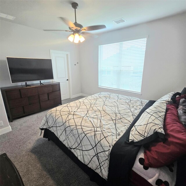 bedroom featuring carpet flooring and ceiling fan