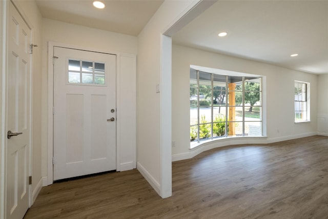 entryway featuring dark wood-type flooring