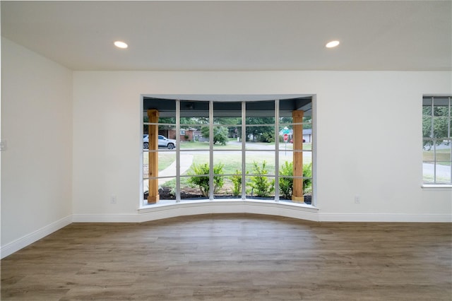 spare room with a healthy amount of sunlight and wood-type flooring