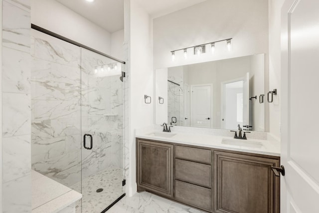 bathroom featuring vanity and walk in shower