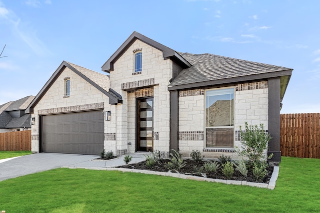 view of front facade featuring a garage and a front lawn