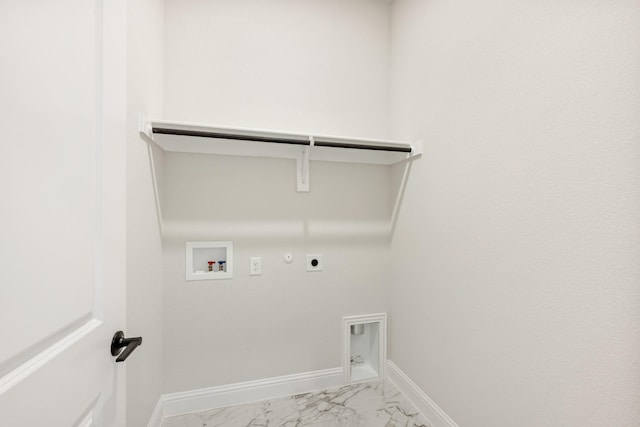 clothes washing area featuring electric dryer hookup, gas dryer hookup, and washer hookup