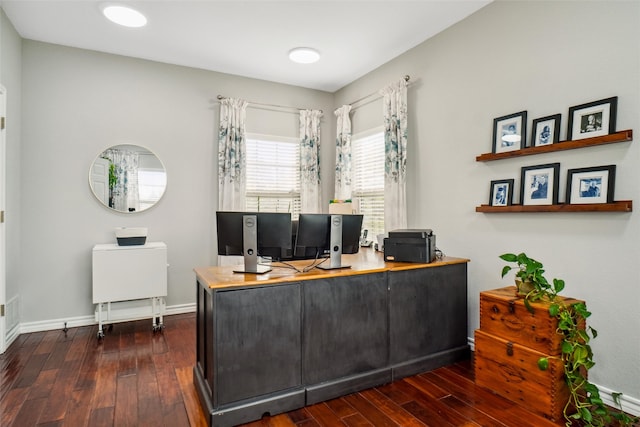 office area with dark hardwood / wood-style flooring