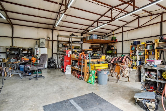 garage featuring a workshop area