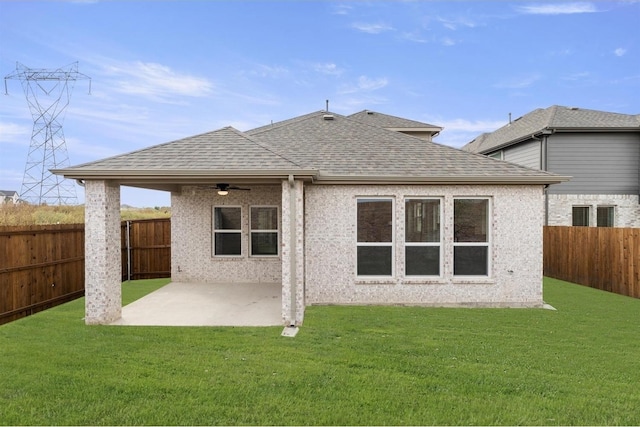 3104 Summer Rain Ln, Anna, TX 75409 - rear view of property with ceiling fan, a patio area, a shingled roof, and a fenced backyard