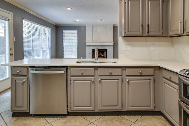 kitchen with appliances with stainless steel finishes, a wealth of natural light, and kitchen peninsula