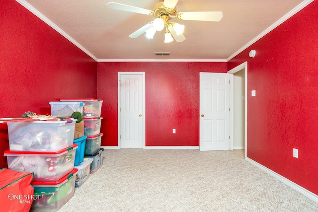 storage area featuring ceiling fan