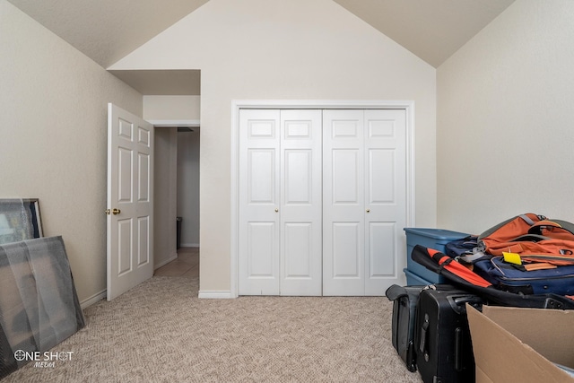 interior space featuring lofted ceiling and a closet