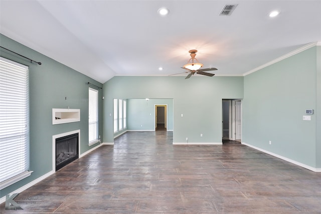 unfurnished living room with ceiling fan