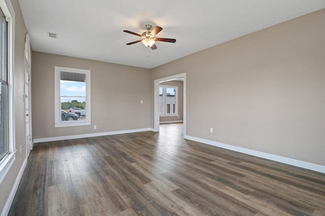 unfurnished room featuring hardwood / wood-style flooring and ceiling fan