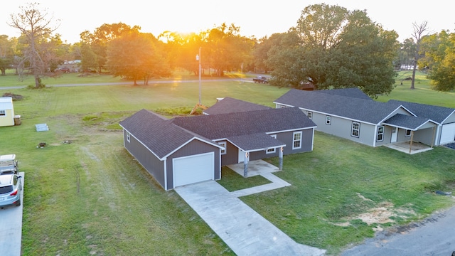 view of aerial view at dusk