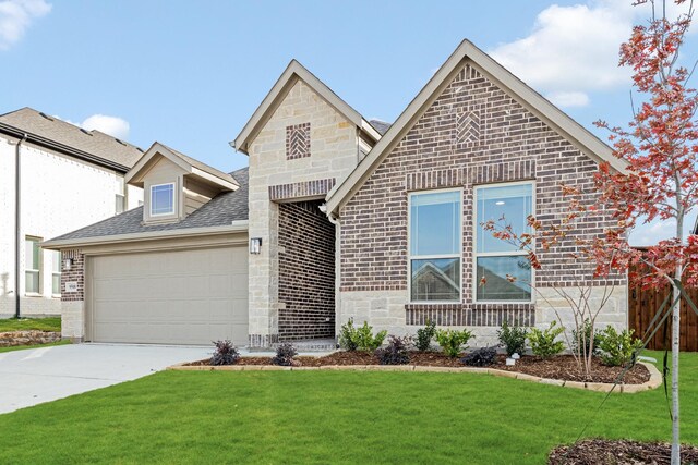 view of front facade with a garage and a front lawn