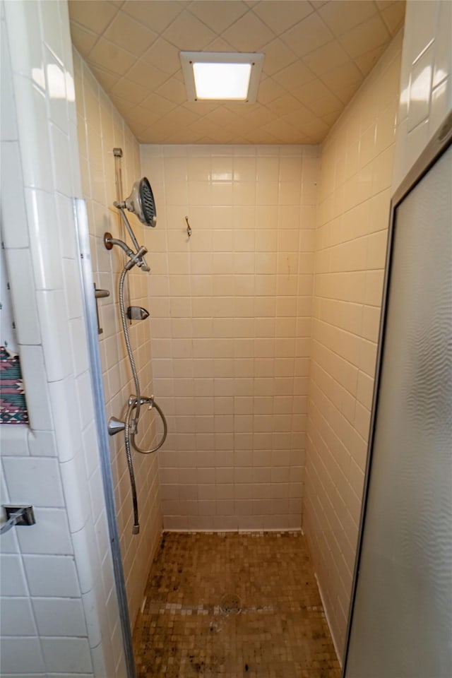 bathroom featuring a shower with door